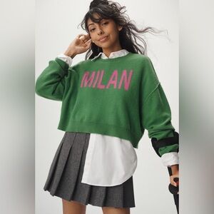 Pilcro/Anthropologie Alani Cropped Cashmere Sweater in Green/Milan Size L. NWT
